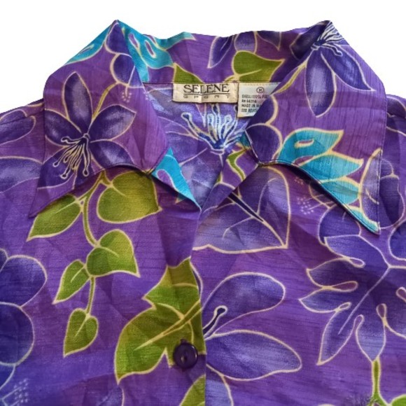 Size M 10 Selene Sport Purple & Multi Floral Sleeveless Tie Bottom Shirt - Picture 4 of 7